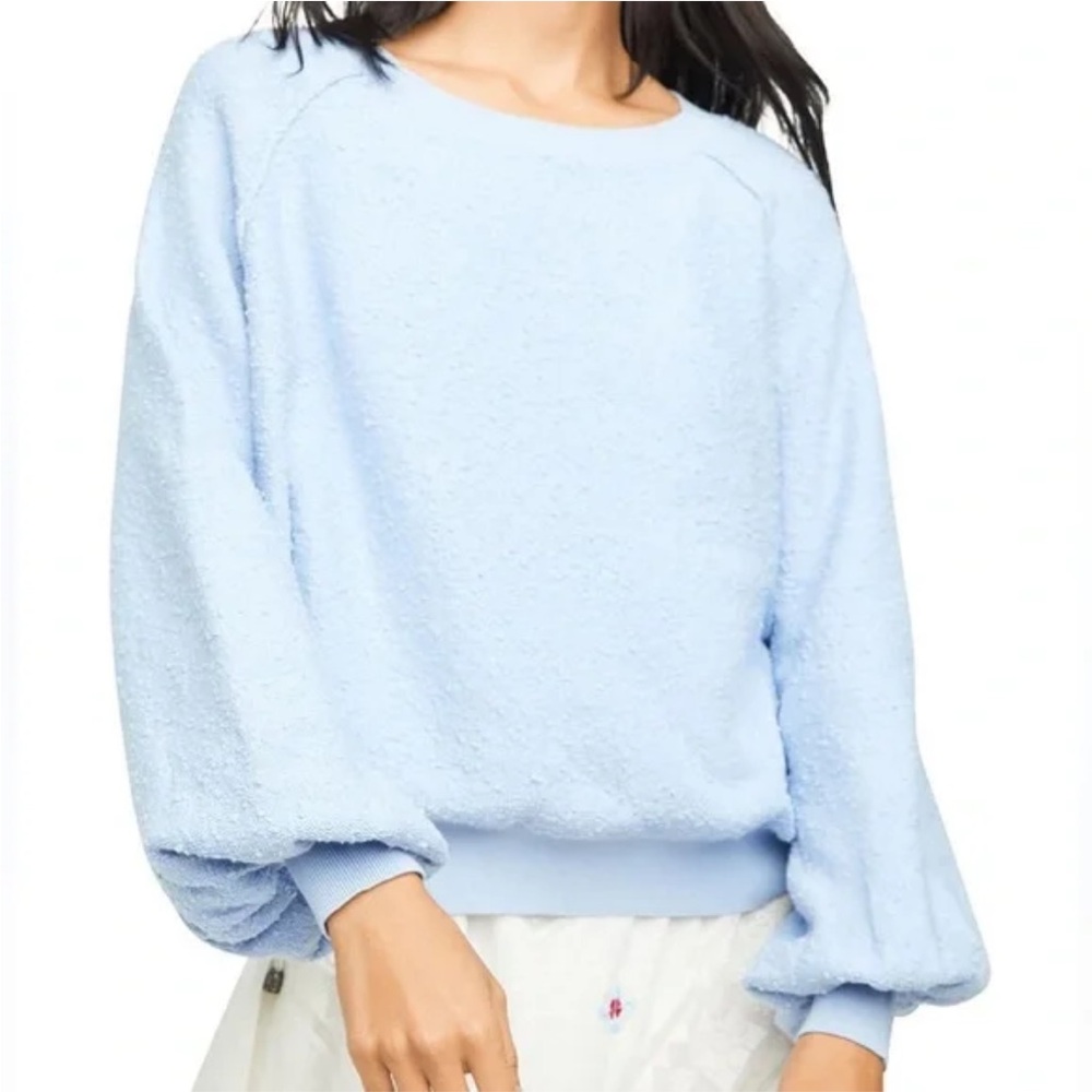Free People Found My Friend Boucle Pullover in Crystal Sky Blue